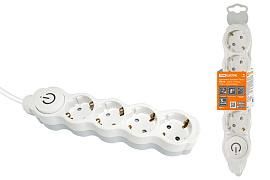 Удлинитель бытовой «Люкс» УЛ04В выкл, 4 гнезда, 1,5м, с/з, с з/ш, ПВС 3х1мм2 16А/250В бело-серый TDM от поставщика КабельСпецСтрой